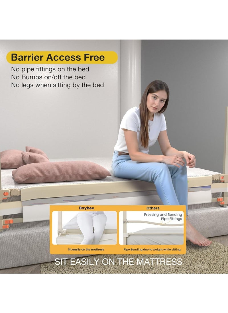 BAYBEE - 150 x 80cm Baby Bed Rail Guard for Baby Safety with 28 Height Adjustable, Portable Bed Side Protector for Baby Falling | Foldable Single Side Baby Bed Railing for Kids Toddler Beige White - Image 1