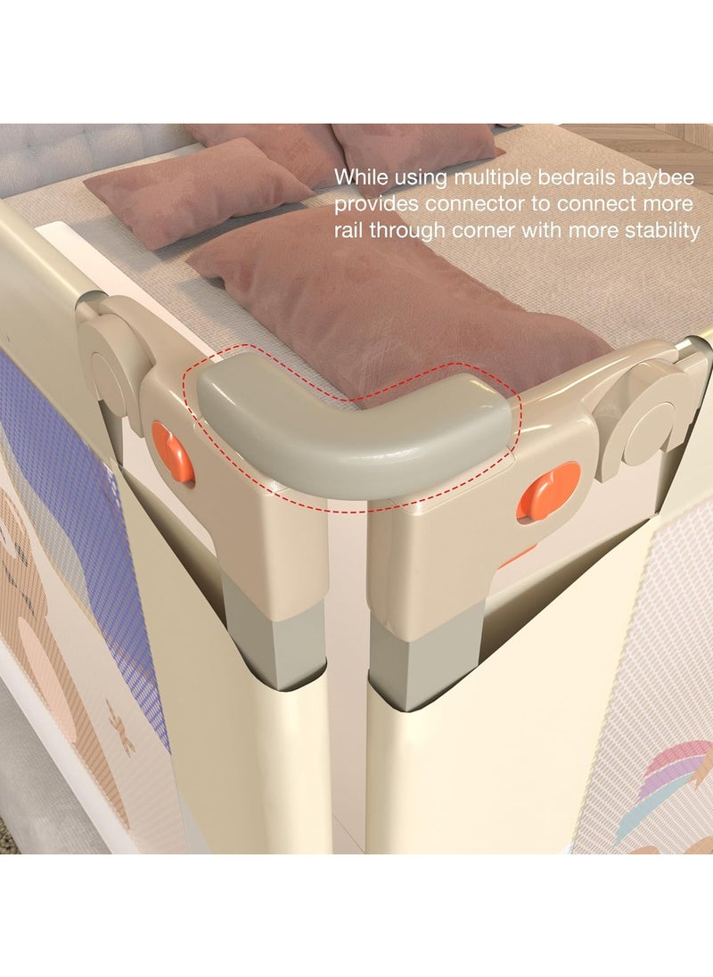 BAYBEE - 150 x 80cm Baby Bed Rail Guard for Baby Safety with 28 Height Adjustable, Portable Bed Side Protector for Baby Falling | Foldable Single Side Baby Bed Railing for Kids Toddler Beige White - Image 1