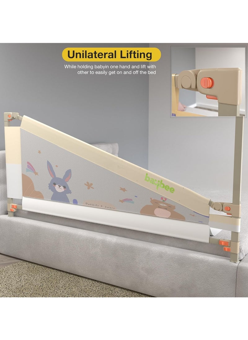 BAYBEE - 150 x 80cm Baby Bed Rail Guard for Baby Safety with 28 Height Adjustable, Portable Bed Side Protector for Baby Falling | Foldable Single Side Baby Bed Railing for Kids Toddler Beige White - Image 1