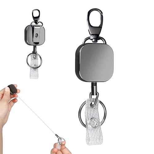 Jubobu Retractable Id Card Holder,Heavy Duty Badge Reels Key Holder,Zinc Alloy Metal Carabiner Keychain for Keys,Badge,Name Cards - Image 1