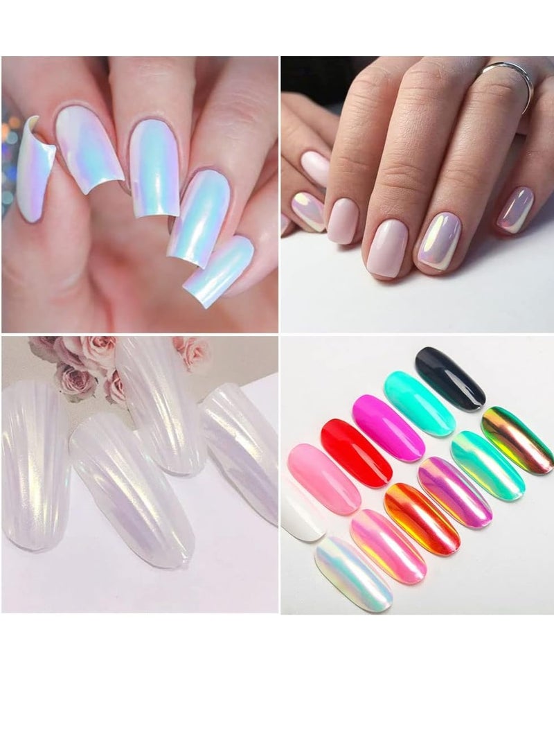 2pcs Pearly White Chrome Powder Nail Polish Holographic Rainbow Colors Metallic Nail Gel Beauty Powder - Image 4