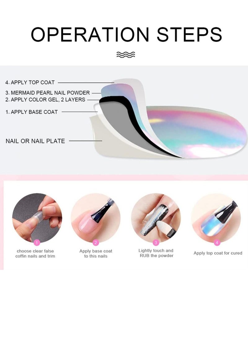 2pcs Pearly White Chrome Powder Nail Polish Holographic Rainbow Colors Metallic Nail Gel Beauty Powder - Image 3