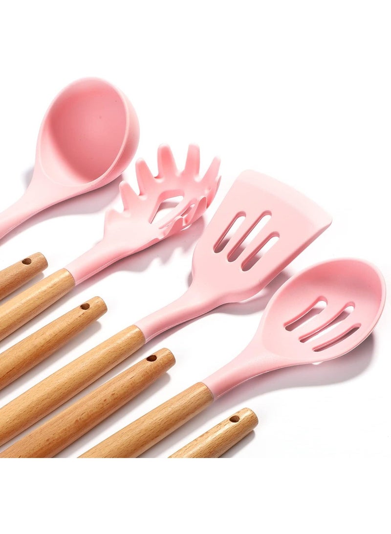 12 Pieces - Silicone Kitchen Utensil Set with Wooden Handles & Holder – Stylish & Practical Cooking Tools for an Organized Kitchen - Image 2