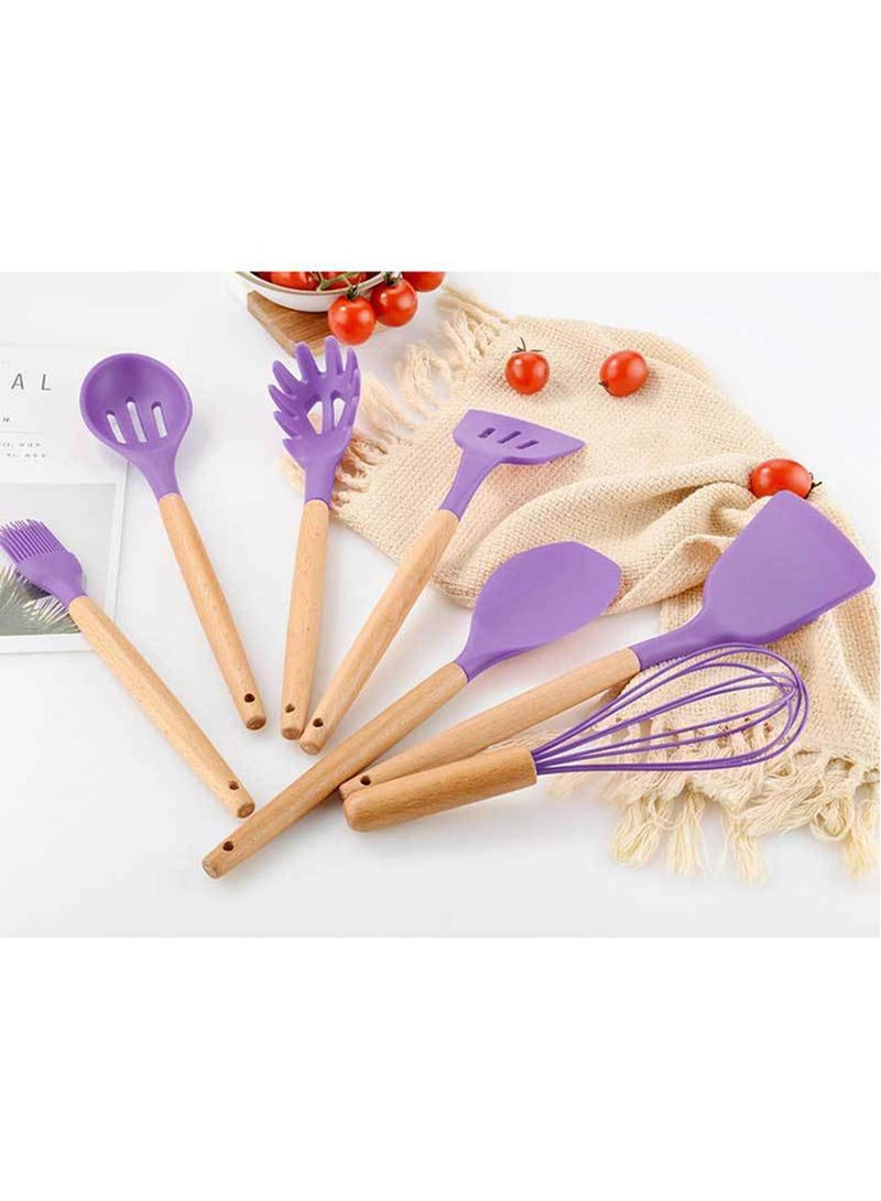 12 Pieces - Silicone Kitchen Utensil Set with Wooden Handles & Holder – Stylish & Practical Cooking Tools for an Organized Kitchen - Image 5