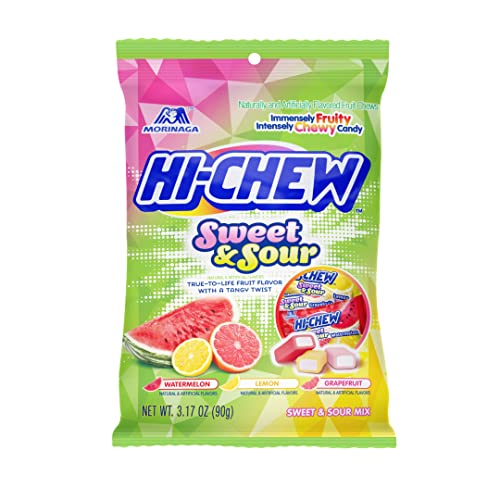 HI-CHEW HICHEW Sweet  Sour Mix Candy Pack of 6 Bags 317oz each  Watermelon Lemon Grapefruit Unique Fun Soft  Chewy Immensely Juicy Fruity Candy Flavors Individually Wrapped for Sharing - Image 1