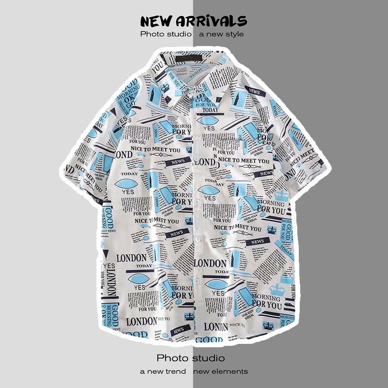 Japanese Style Instagram Style Summer Short-sleeved Floral Shirt for Men and Women Retro Loose Shirt for Hawaiian Beach Couple 1137 white 