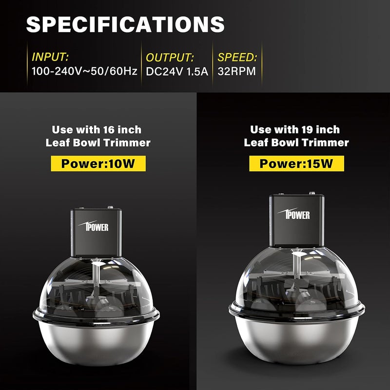 iPower Electric Powered Spinner Used with 16  19 Leaf Bowl Trimmer to Adjust Speed and Direction DC Motor with Low Noise for Spin Cuting Plant Bud and Flower Black - Image 5