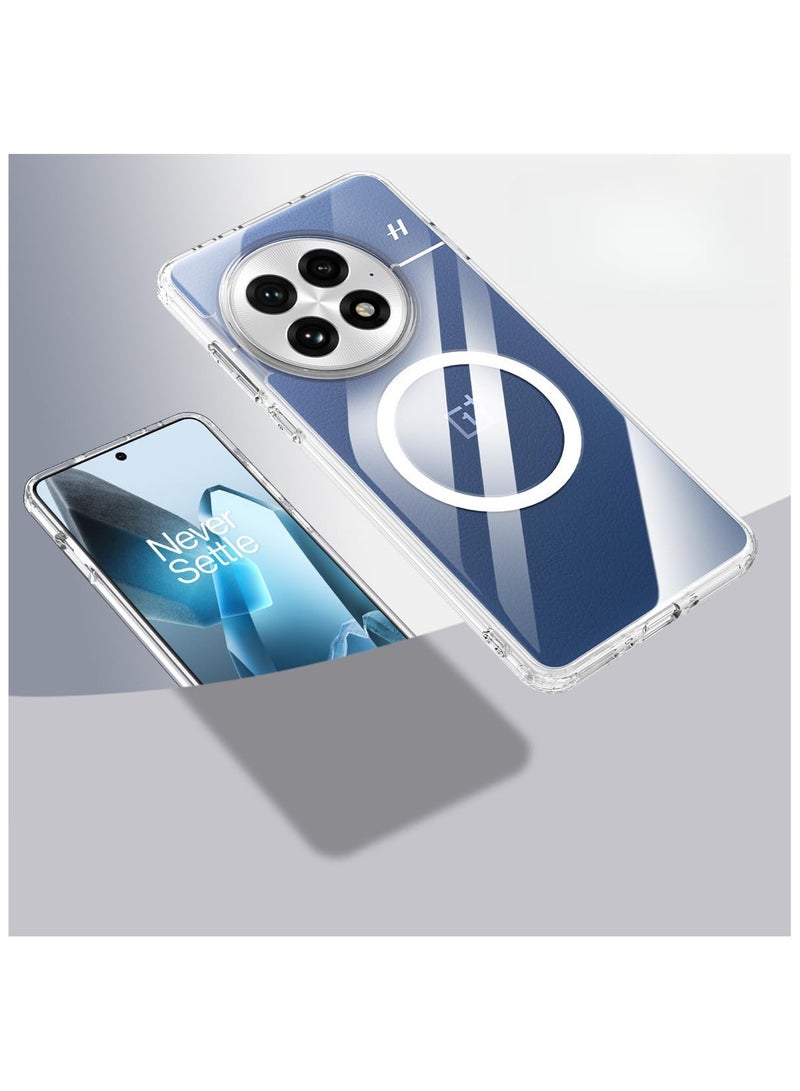 General Clear Case for OnePlus 13 2024 Magnetic Frosted Airbag Anti-Fall Transparent Anti-Yellowing Phone Case TPU+PC Shockproof Durable Soft Protective Cover  - Image 1