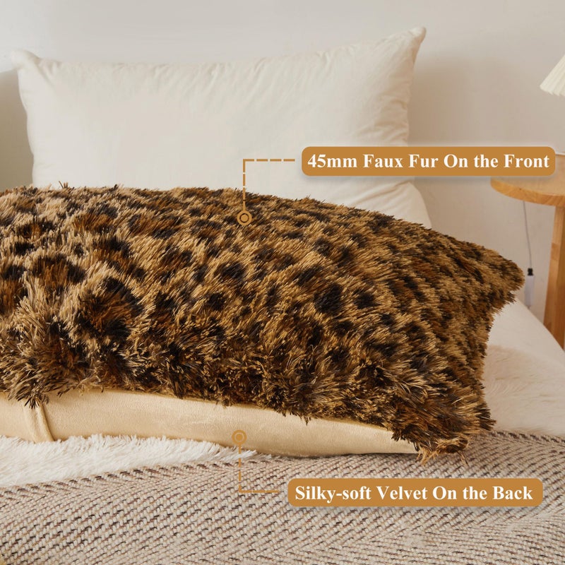 XeGe 20x54 Fluffy Leopard Print Body Pillow Cover, Cheetah Print Plush Fuzzy Faux Fur Body Pillowcase with Zipper, Farmhouse Shaggy Furry Long Pillow Cover for Pregnant Women Side Sleeper, Brown - Image 4