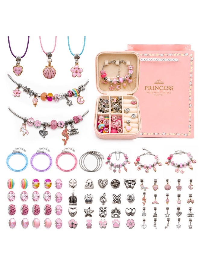 66pcs Charm Bracelet Making Kit Teen Girl Gifts Jewelry Making Kit Unicorn Mermaid Girl Toys Art Supplies Crafts for Girls Age 5-12 - Image 1