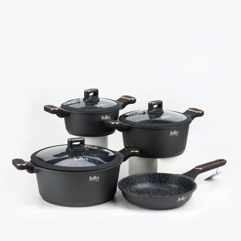 جوليا طقم أواني طهي جوليا  إيليت برو بلس  7 قطع مع أغطية - أسود - جرانيت أسود غير لاصق - يدعم الحث الحراري - Image 2
