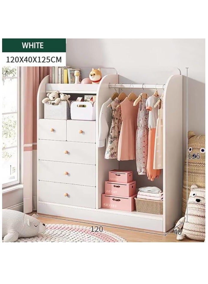 Generic Kids Wardrobe, Bedroom Cabinet Wooden Closet with 5 Drawers and Hanging Area for Clothes, Half-Open Baby Clothes Storage Organizer Cabinet Cupboard for Boys Girls Nursery Room (White)  - Image 2