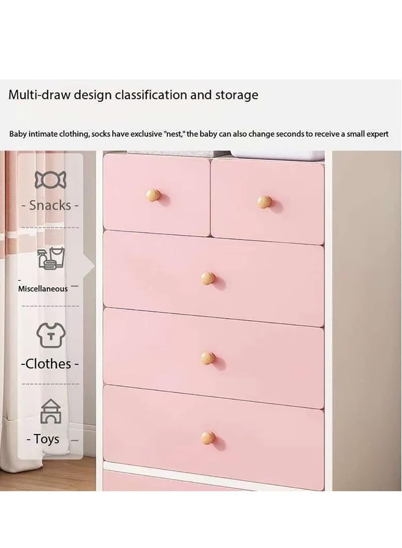 Generic Kids Wardrobe, Bedroom Cabinet Wooden Closet with 5 Drawers and Hanging Area for Clothes, Half-Open Baby Clothes Storage Organizer Cabinet Cupboard for Boys Girls Nursery Room (White)  - Image 4
