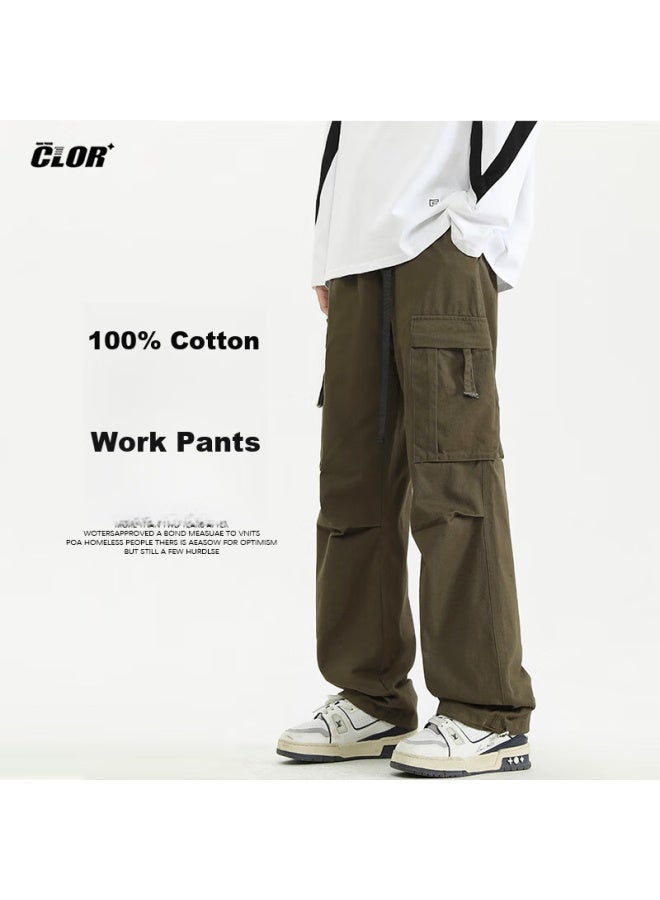 Clor Pure Cotton Cargo Pants For Men, Spring And Summer Sports Loose Straight-leg Trousers, Trendy Casual Pants, Cl34 Army Green, 4XL - Image 1