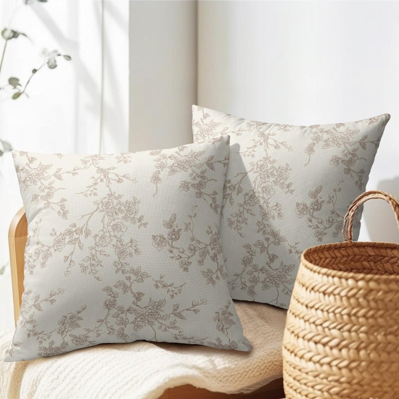 ABSOP أغطية وسائد ABSOP الزهرية 18x18 بوصة تان وكريم مجموعة وسائد زخرفية خارجية من 2 وسادة زهرية عتيقة أغطية وسائد شينوازري لزينة المنزل - Image 2