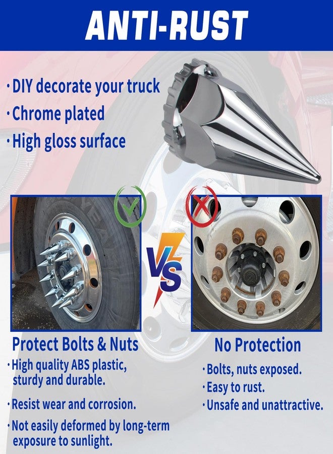 GREPSPUD 33mm x 4 3/4" Thread On Spike Lug Nut Covers Screw On, ABS Chrome Plastic Pointed Screw-on Lug Nuts Cover for Semi Trucks, Chromed Spiked Lug Nut Caps Pack of 20 - Image 5