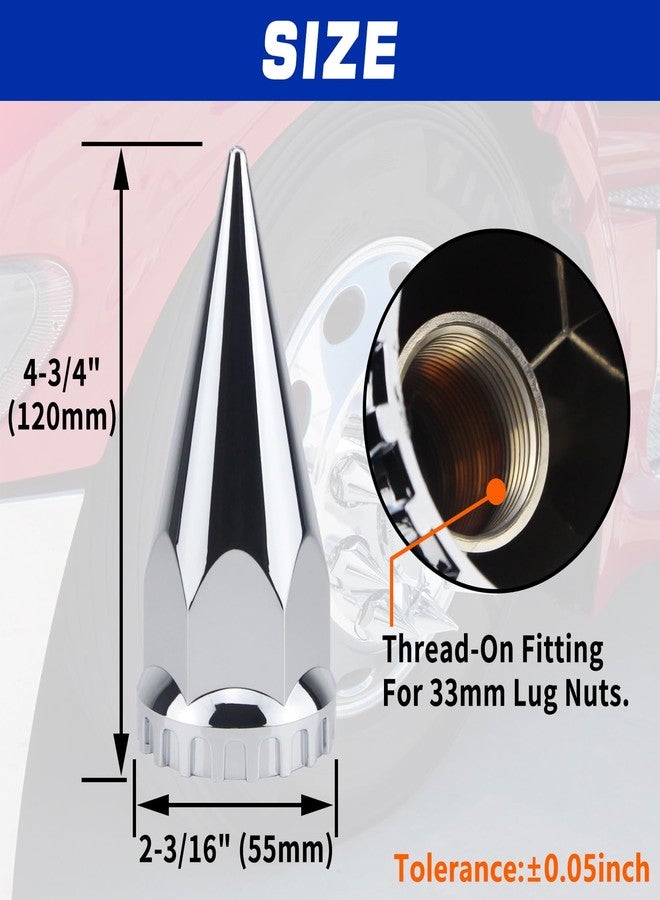 GREPSPUD 33mm x 4 3/4" Thread On Spike Lug Nut Covers Screw On, ABS Chrome Plastic Pointed Screw-on Lug Nuts Cover for Semi Trucks, Chromed Spiked Lug Nut Caps Pack of 20 - Image 3