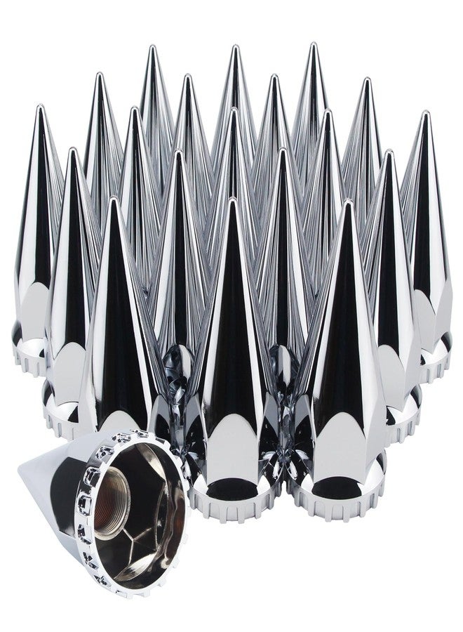GREPSPUD 33mm x 4 3/4" Thread On Spike Lug Nut Covers Screw On, ABS Chrome Plastic Pointed Screw-on Lug Nuts Cover for Semi Trucks, Chromed Spiked Lug Nut Caps Pack of 20 - Image 1