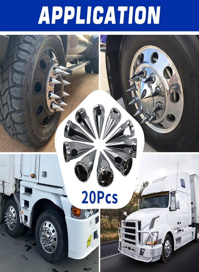 GREPSPUD 33mm x 4 3/4" Thread On Spike Lug Nut Covers Screw On, ABS Chrome Plastic Pointed Screw-on Lug Nuts Cover for Semi Trucks, Chromed Spiked Lug Nut Caps Pack of 20 - Image 2
