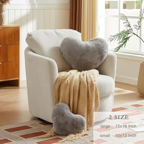 EastTree Heart Pillows, Grey Heart Shaped Pillows, Love Throw Pillows Gifts, Ultra Soft Faux Rabbit Fur Small Cute Pillows, Women Girls Kid Room Decor 10x13 Inch - Image 2