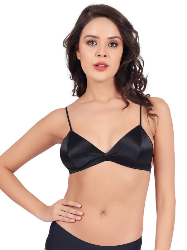 Luella Women Padded Seamless Deep V Plunge Satin Bra Black - Image 5