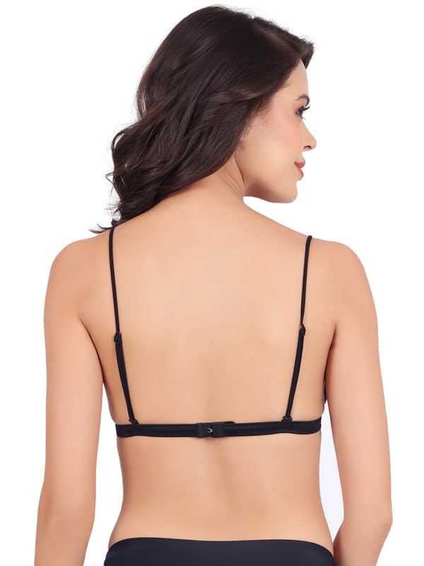 Luella Women Padded Seamless Deep V Plunge Satin Bra Black - Image 4