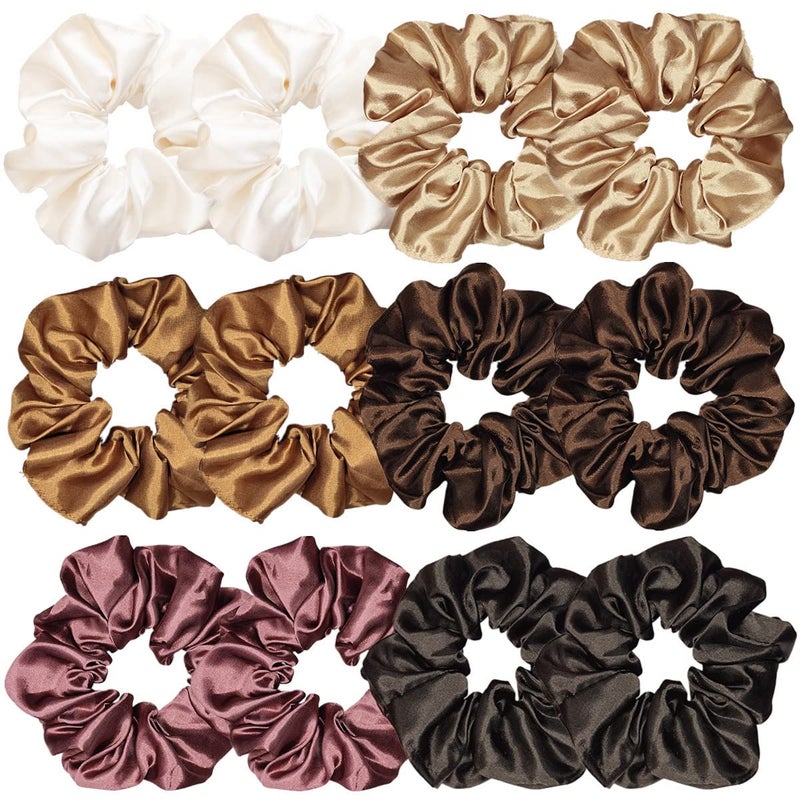 12 Pcs Satin Silk Scrunchies  Soft Hair Ties Fashion Hair Bands Hair Bow Ropes Elastic Bracelet Ponytail Holders for Women and Girls 45 Inch Classic Color Pair