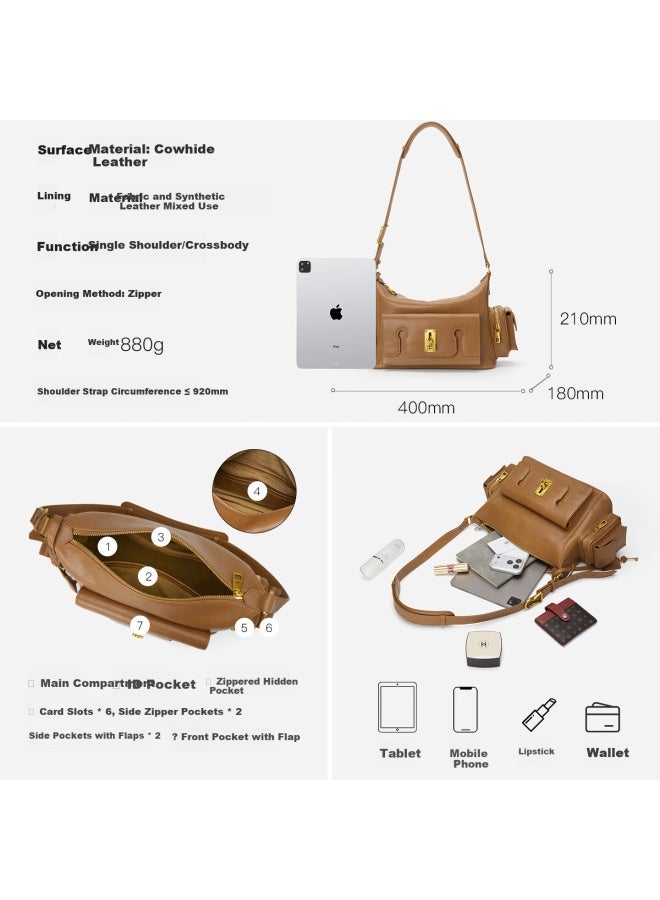 Hr Helena Women's Hobo Bag Luxury Genuine Leather Large Capacity Shoulder Crossbody Bag - Image 3
