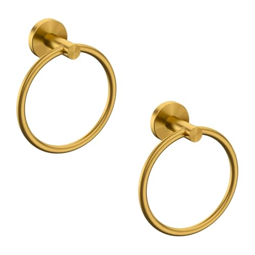 USHOWER 2 Pack Brushed Gold Towel Ring Hand Towel Holder for Bathroom Wall Mounted Durable 304 Stainless Steel Modern Style - Image 1