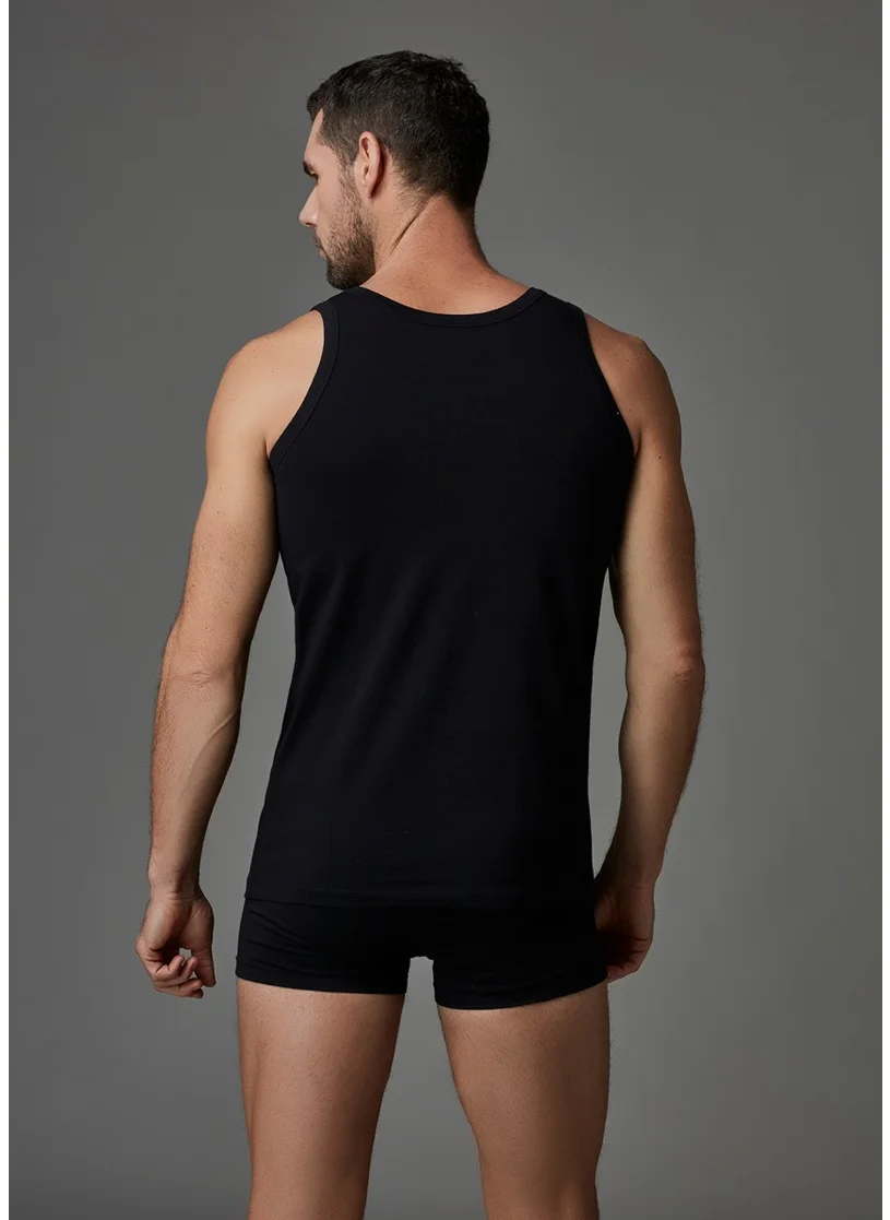 داجي Black Wide Collar Combed Cotton Men's Athlete