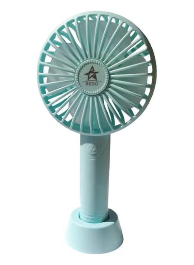 بيدو مروحة يد قابلة لإعادة الشحن – 100 واط – 4 منافذ – لون أزرق سماوي – محمولة للاستخدام الداخلي والخارجي - Image 1