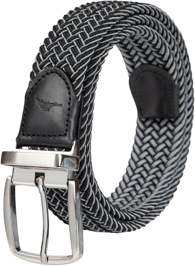 Tommy Bahama Men's Stretch Braided Reversible Leather Trim Belt, Black/Gray, L/XL (38-42)