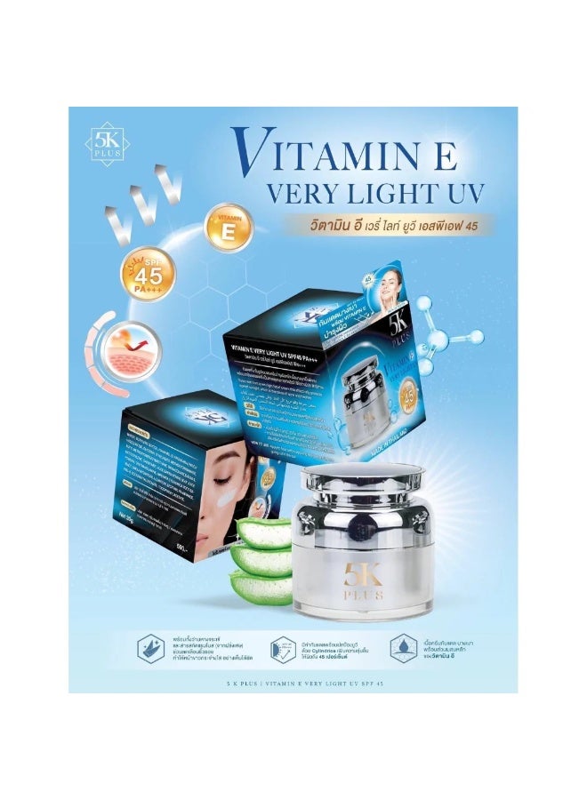 5kind clinical skincare 5K Plus Vitamin E UV Sunscreen Cream SPF45 PA+++ 20g | Moisturizing Lightweight Face Protection with Aloe Vera Extract - Image 2