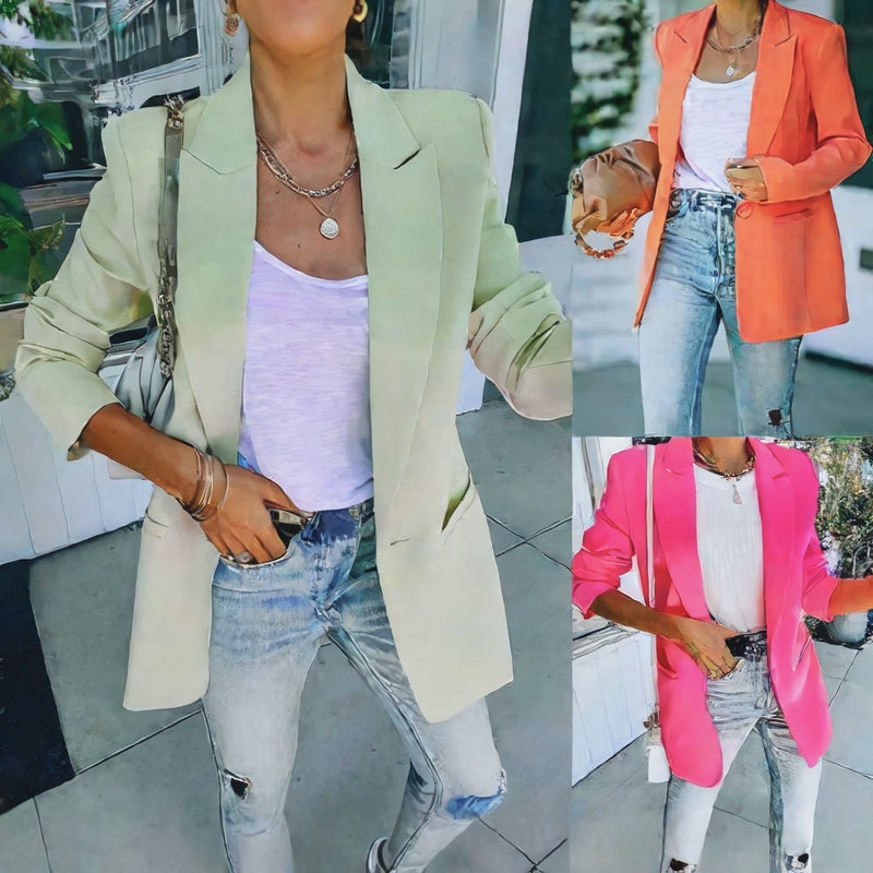 Women's Long Sleeve Notch Lapel Blazer Jacket - Image 2
