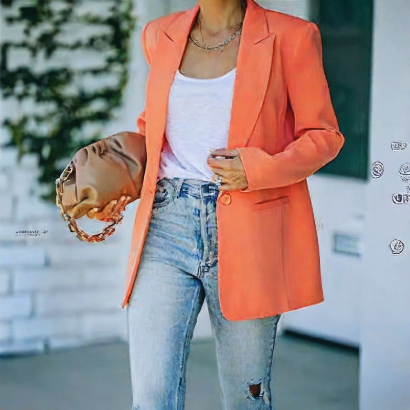 Women's Long Sleeve Notch Lapel Blazer Jacket - Image 3