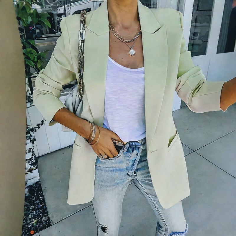 Women's Long Sleeve Notch Lapel Blazer Jacket - Image 4