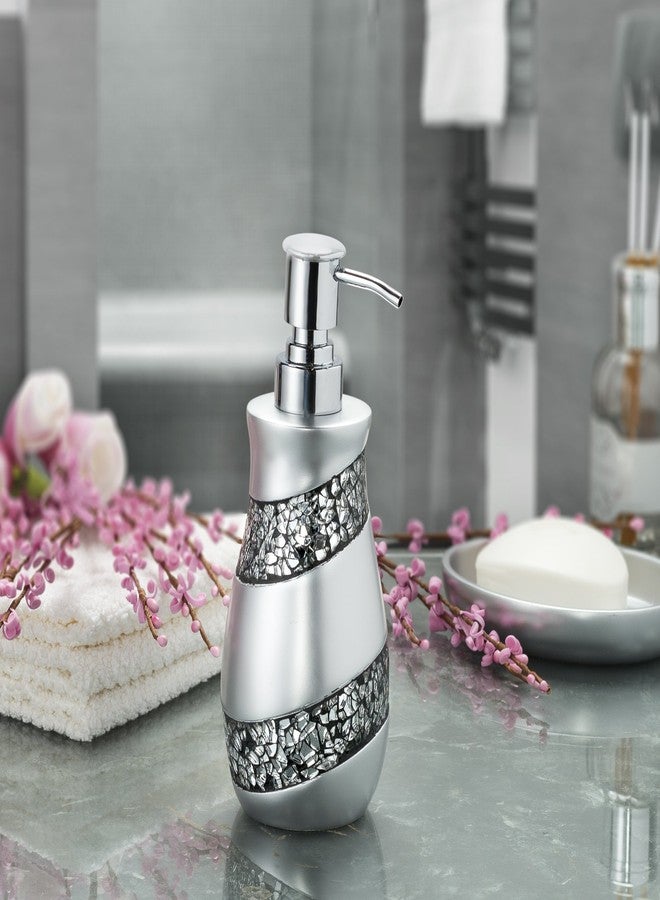 Creative Scents Silver Mosaic Liquid Soap Dispenser For Bathroom - Decorative Lotion Dispenser - Bling Countertop Soap Dispenser For Liquid Soap And Lotion With Durable Metal Pump (Silver-Gray) - Image 2