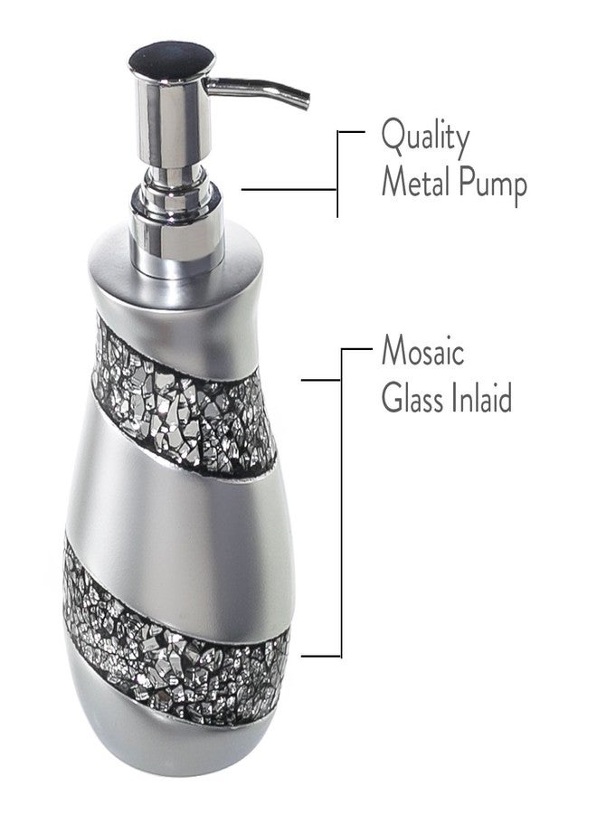 Creative Scents Silver Mosaic Liquid Soap Dispenser For Bathroom - Decorative Lotion Dispenser - Bling Countertop Soap Dispenser For Liquid Soap And Lotion With Durable Metal Pump (Silver-Gray) - Image 3