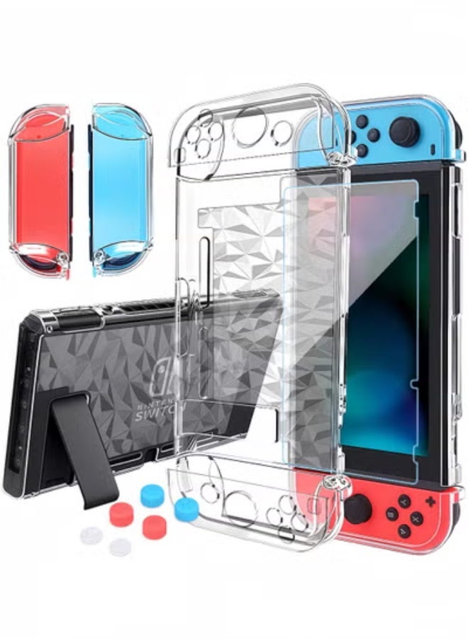 fantasize Case Compatible for Nintendo Switch - Dockable Clear Protective Cover With Tempered Glass Screen Protector and Thumb Stick Caps for Controller - Image 1