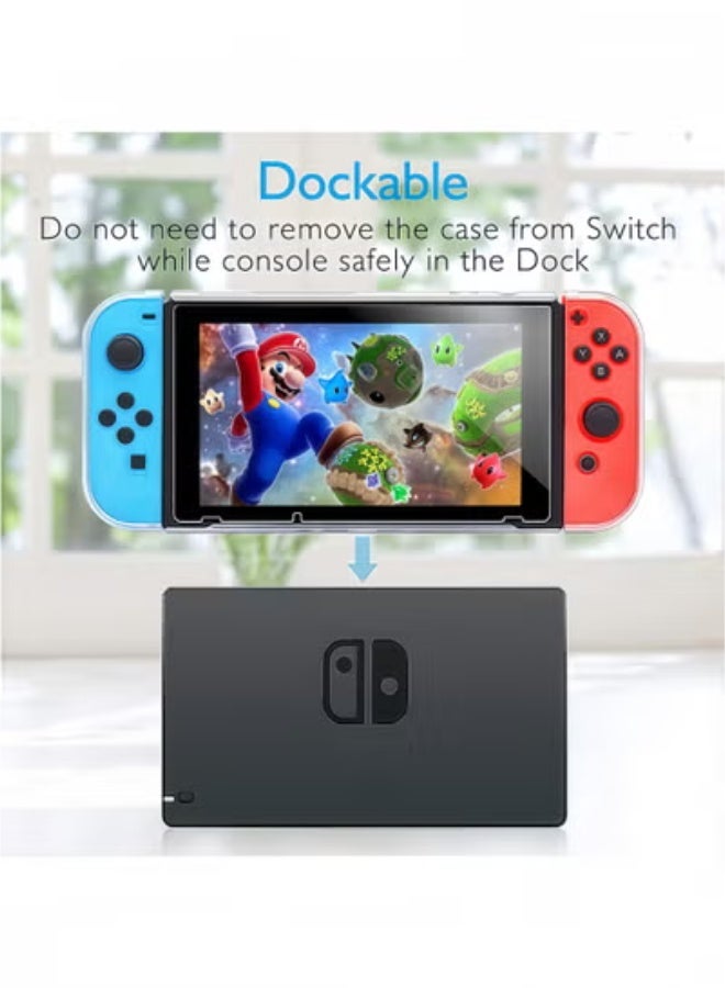 fantasize Case Compatible for Nintendo Switch - Dockable Clear Protective Cover With Tempered Glass Screen Protector and Thumb Stick Caps for Controller - Image 5