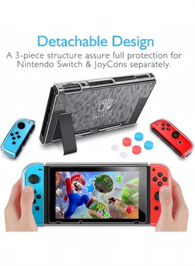 fantasize Case Compatible for Nintendo Switch - Dockable Clear Protective Cover With Tempered Glass Screen Protector and Thumb Stick Caps for Controller - Image 2