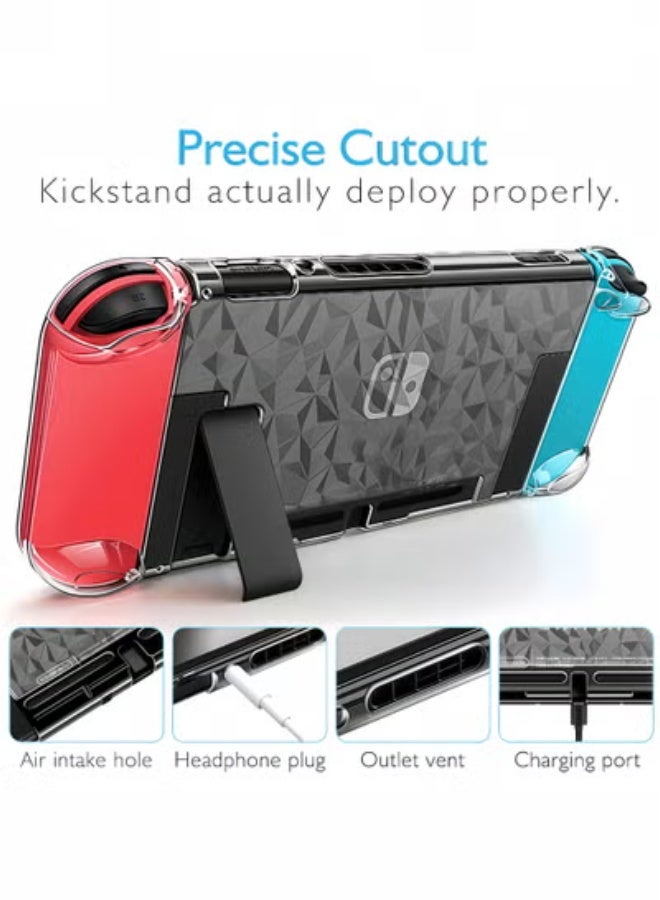 fantasize Case Compatible for Nintendo Switch - Dockable Clear Protective Cover With Tempered Glass Screen Protector and Thumb Stick Caps for Controller - Image 4
