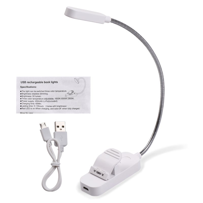 Clip On Book Light 8LED Strip Lamp Head Portable Design Mini Reading Light - 3 Light Modes Brightness Adjustable Flexible Neck Rechargeable Reading Light for Bedtime Reading Study Camping Indoor Outdo - Image 2