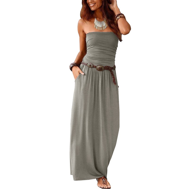 Women's Strapless Long Dress with Pockets - Image 2