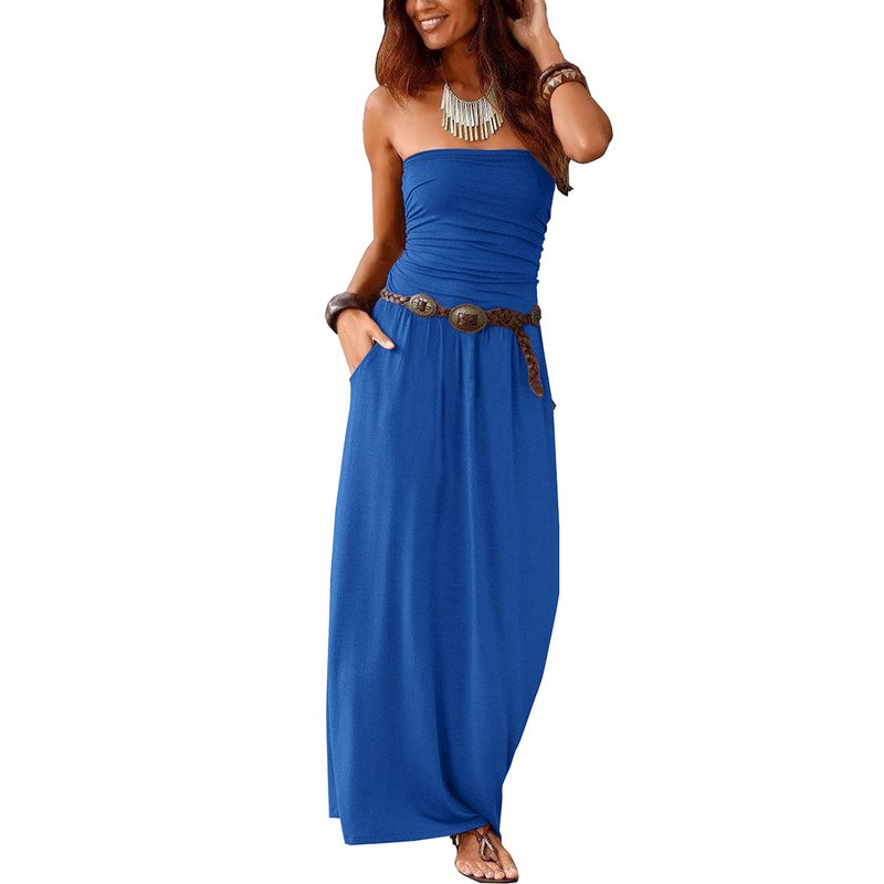 Women's Strapless Long Dress with Pockets - Image 5