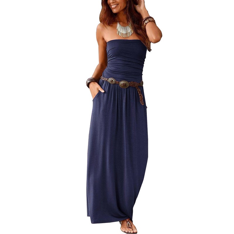 Women's Strapless Long Dress with Pockets - Image 3