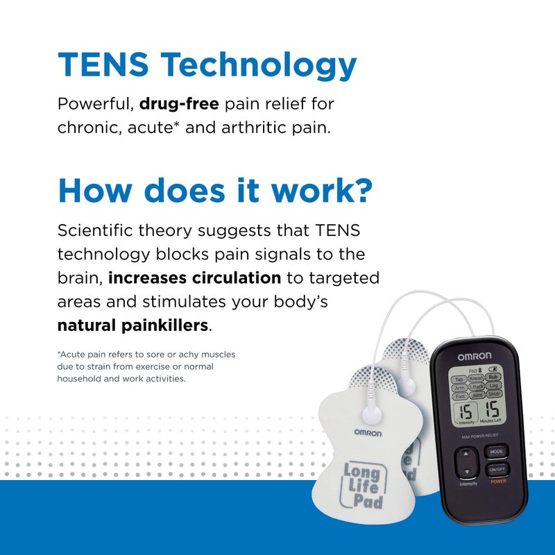 OMRON Max Power Relief TENS Unit Muscle Stimulator, Simulated Massage Therapy for Lower Back, Arm, Shoulder, Leg, Foot, and Arthritis Pain, Drug-Free Pain Relief (PM500) - Image 2