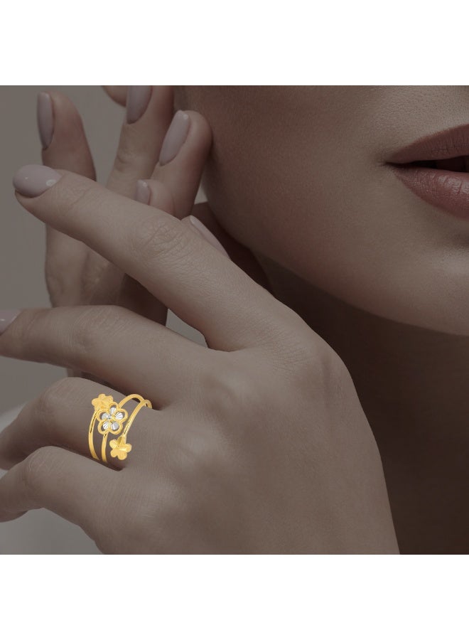 بفلح للمجوهرات خاتم زهرة من الذهب عيار 18 قيراط مع كلمات الحب - Image 2