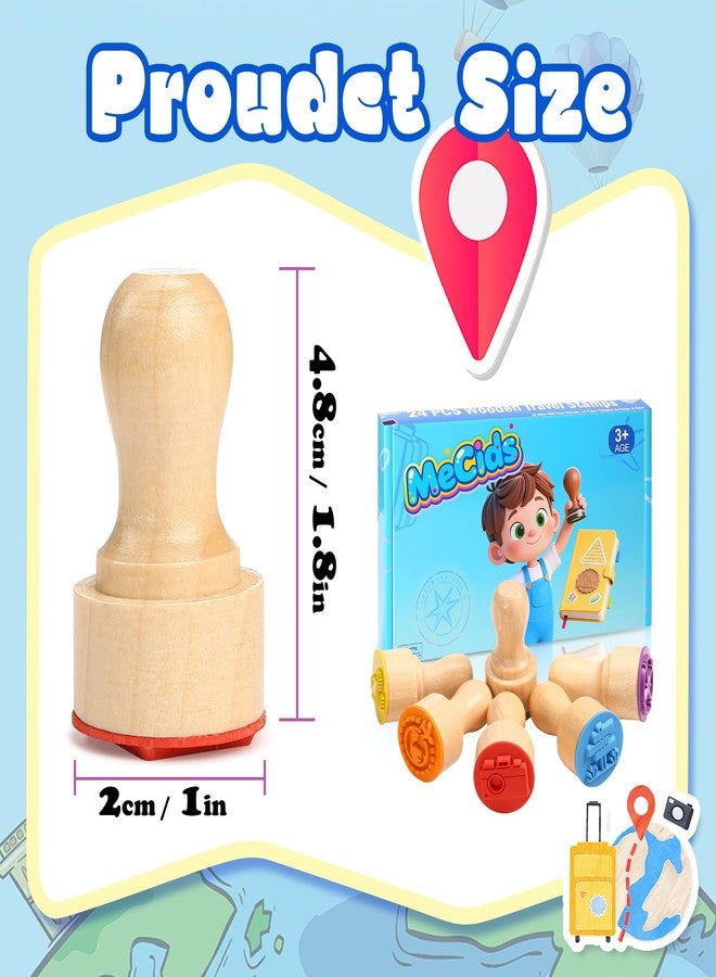 MeCids Kids Wooden Travel Stamps, 24 PCS Holiday Travel Stamps Kids Birthday Gift Party Favors Classroom Rewards Art Projects Carnival Prizes for Boys Girls - Image 2