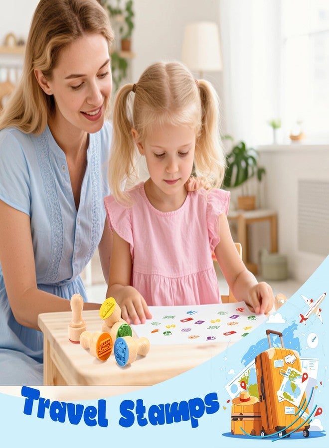 MeCids Kids Wooden Travel Stamps, 24 PCS Holiday Travel Stamps Kids Birthday Gift Party Favors Classroom Rewards Art Projects Carnival Prizes for Boys Girls - Image 4